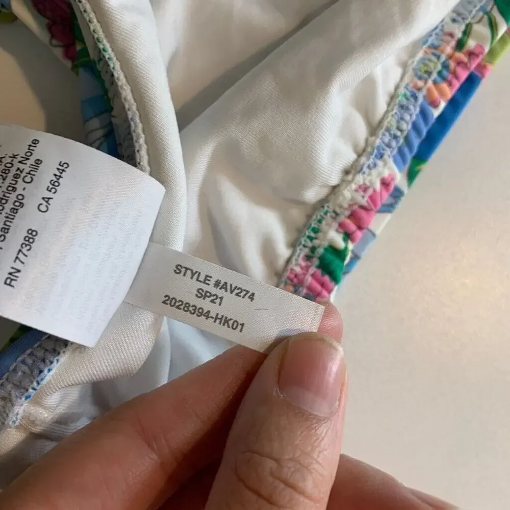 J Crew Bikini Top Womens L Large Multi Fairy Floral Print Eco Tie Front Swimwear